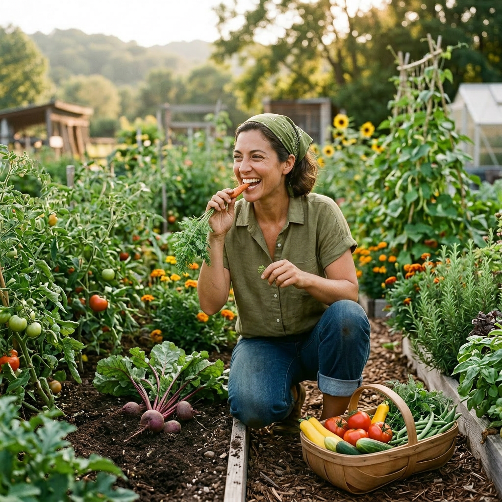 Person in countryside eating natural fresh food